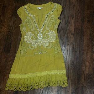 Peppe Peluso Mustard Embroidered Mini Dress